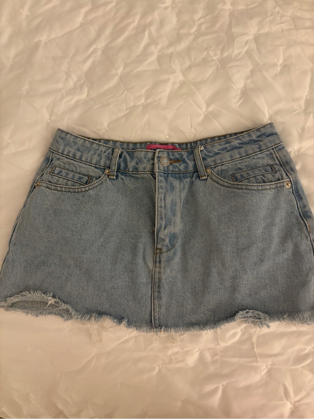 Edikted low rise mini denim skirtLight Blue Denim Mini Skirt Frayed Hem S
